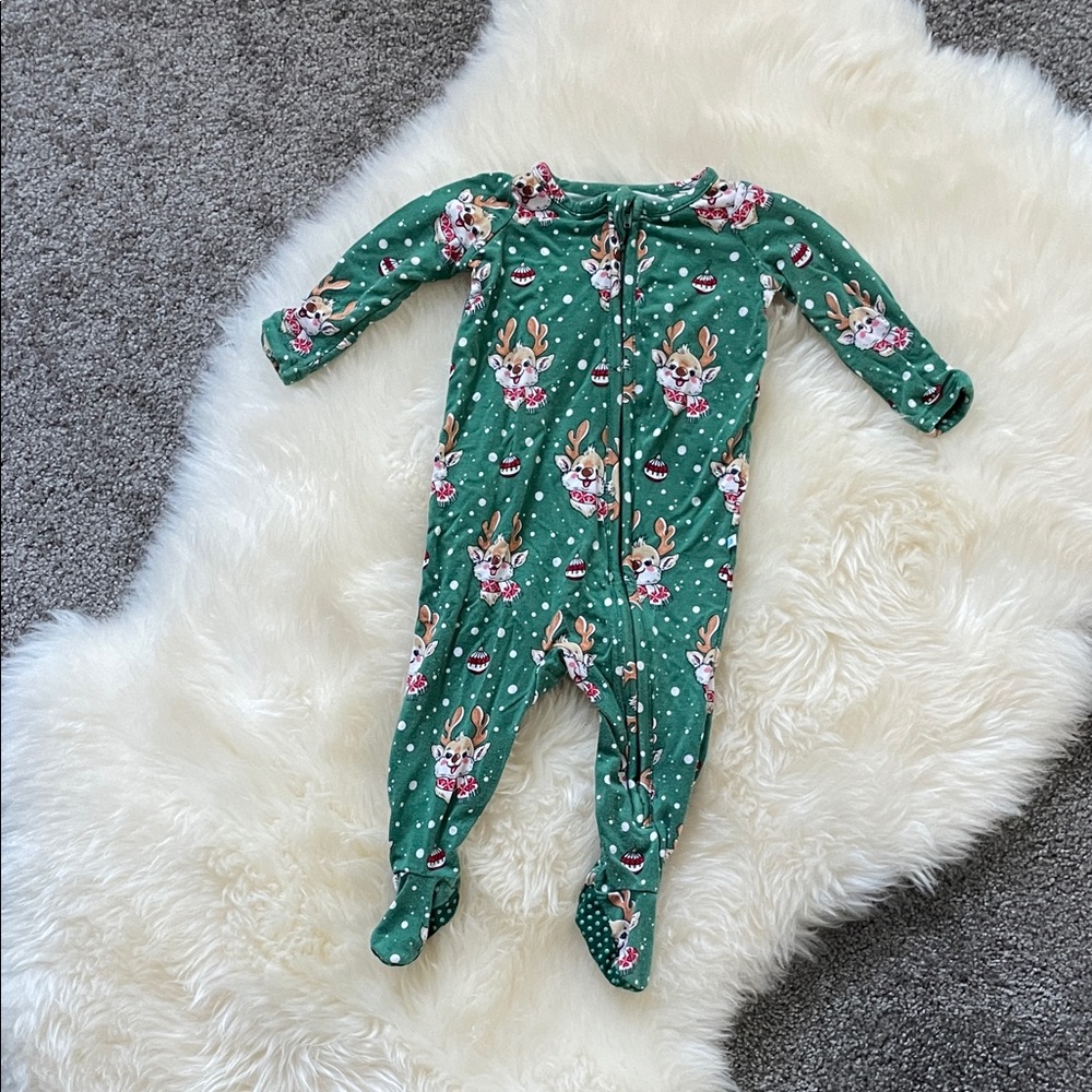 Ruffle Butts Reindeer Print Christmas Footie